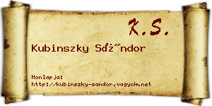 Kubinszky Sándor névjegykártya